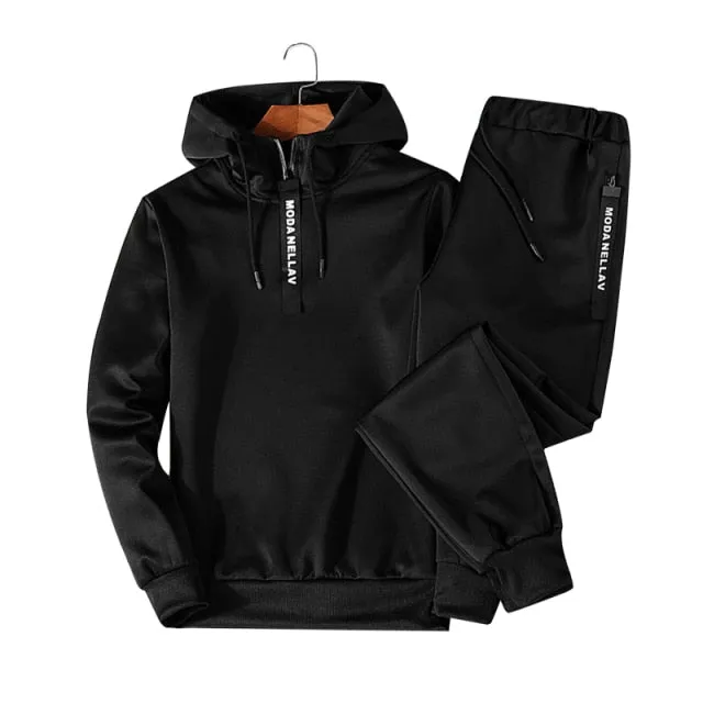 2pc Men's Tracksuit Set - Autumn Winter Hooded Sweatshirt with Drawstring - Sportswear Outfit