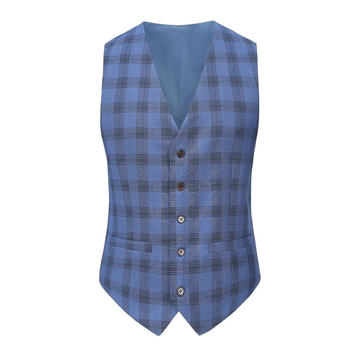 3-Piece Slim Fit Plaid Suit in Blue & Black - High Performance and Stretch