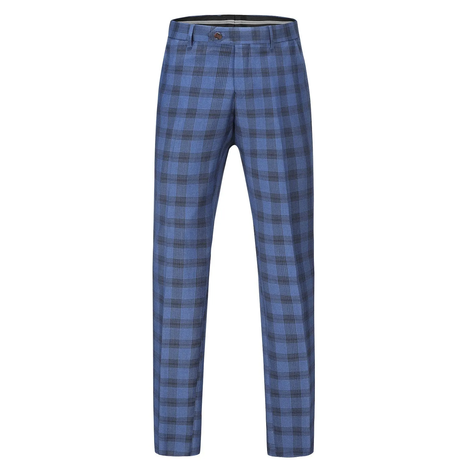 3-Piece Slim Fit Plaid Suit in Blue & Black - High Performance and Stretch