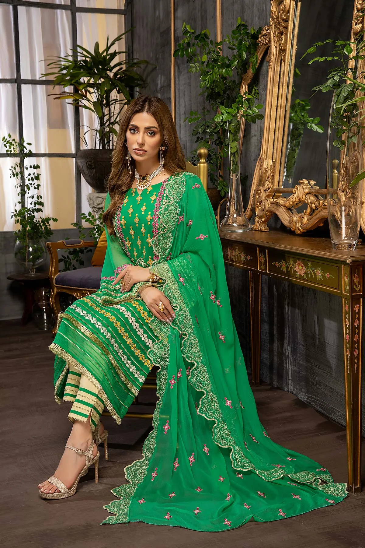 3 Piece Unstitched Chiffon Embroidered Suit CHM21-43