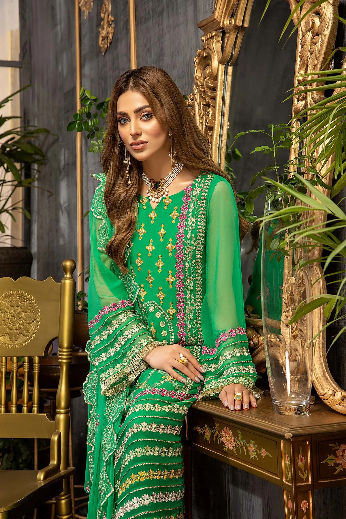 3 Piece Unstitched Chiffon Embroidered Suit CHM21-43