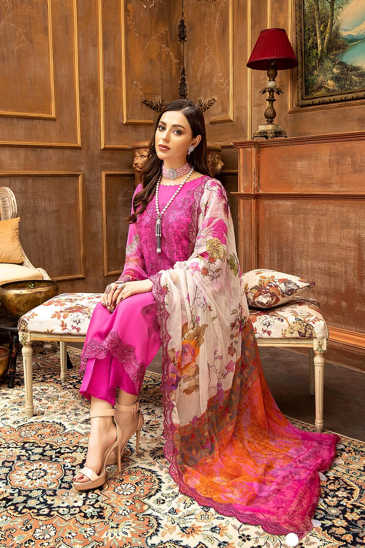 3 Piece Unstitched Embroidered Chiffon Suit with Dupatta VSL-06