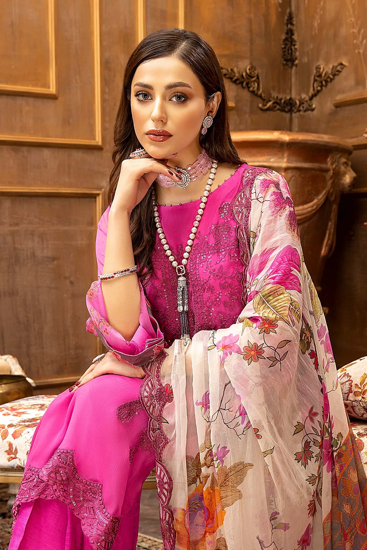 3 Piece Unstitched Embroidered Chiffon Suit with Dupatta VSL-06