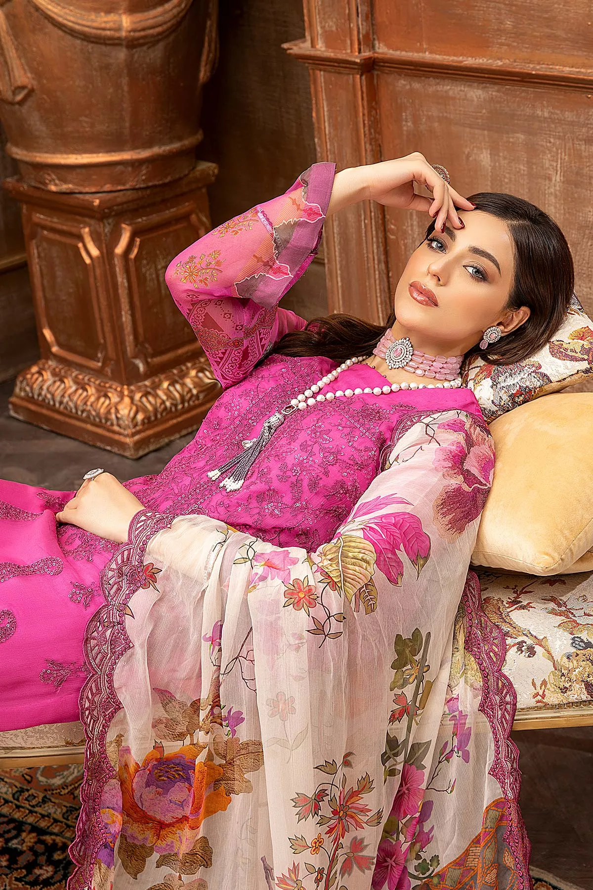 3 Piece Unstitched Embroidered Chiffon Suit with Dupatta VSL-06