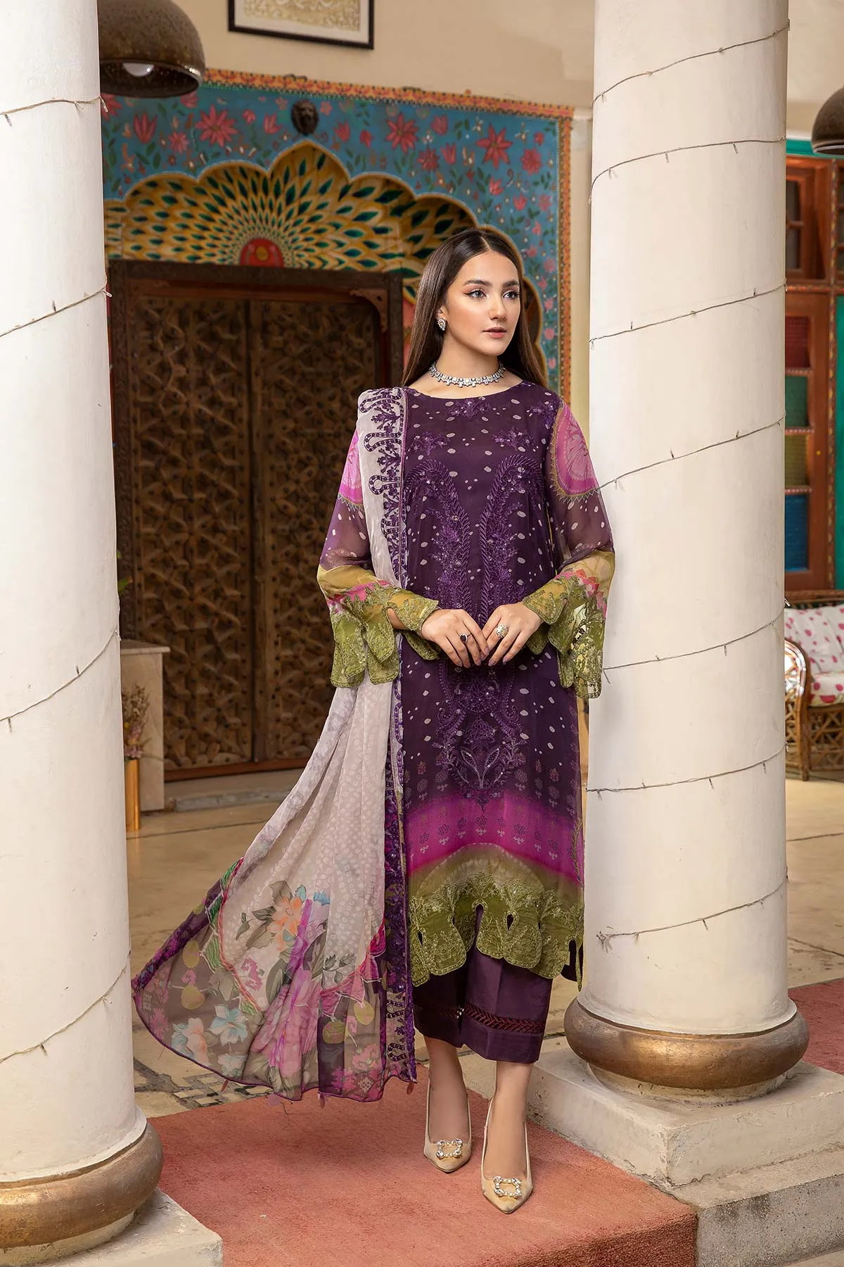 3 Piece Unstitched Embroidered Chiffon - VSL22-01