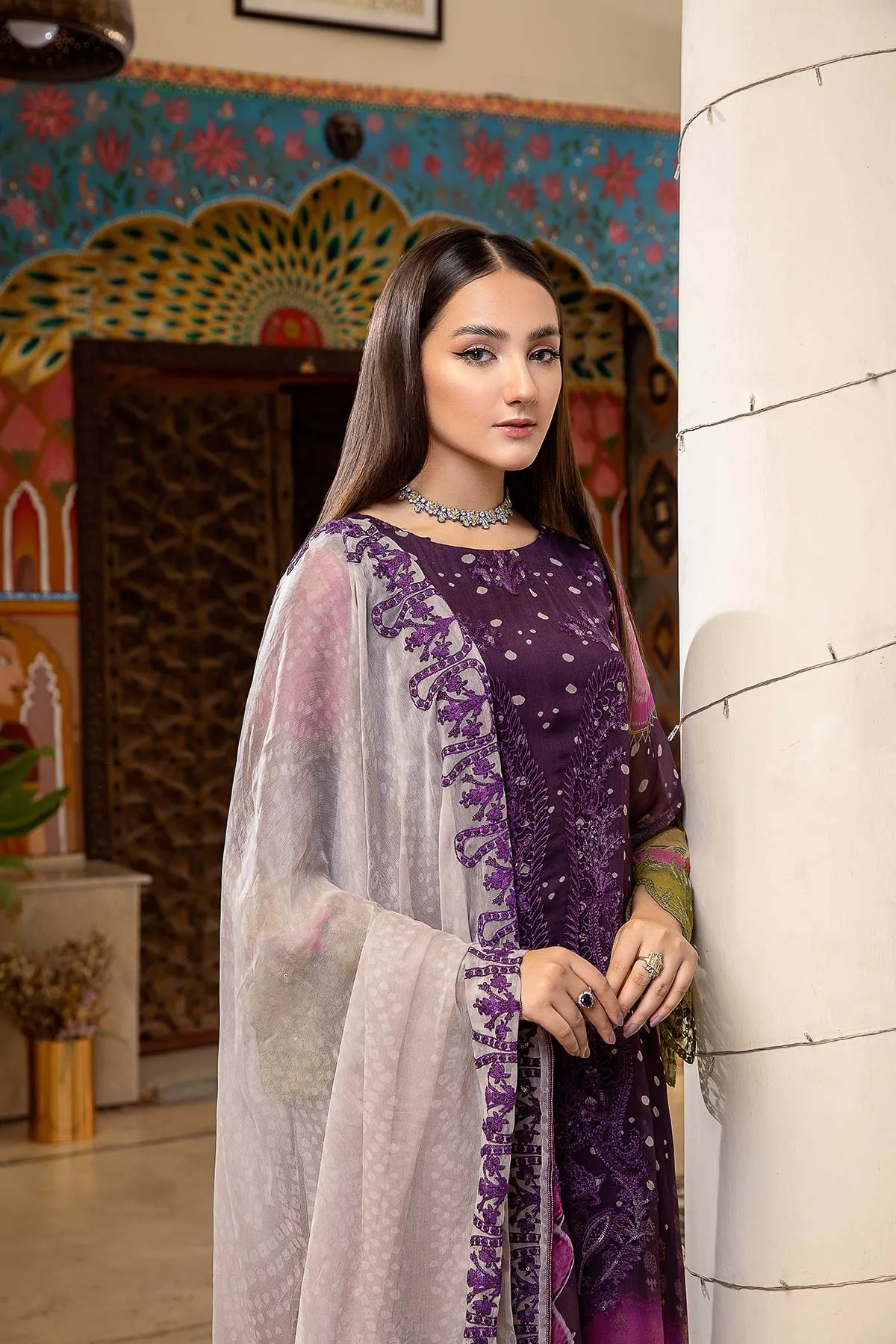 3 Piece Unstitched Embroidered Chiffon - VSL22-01