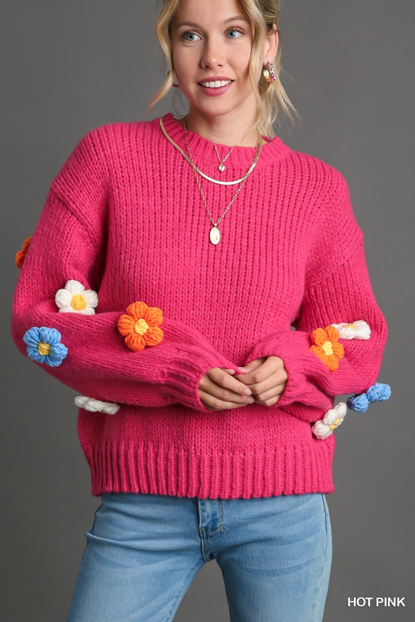 3D Floral Knit Sweater