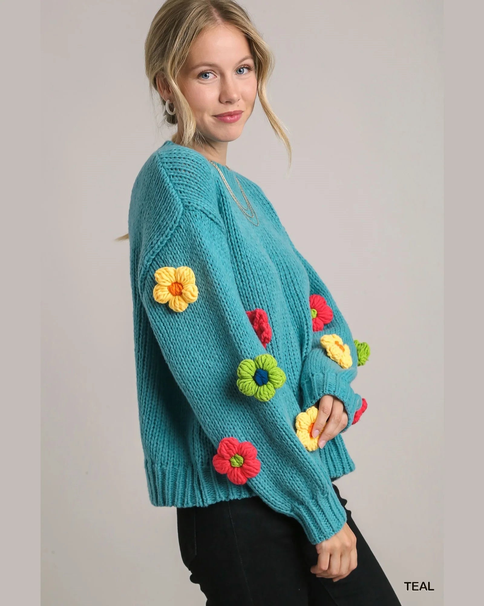 3D Floral Knit Sweater