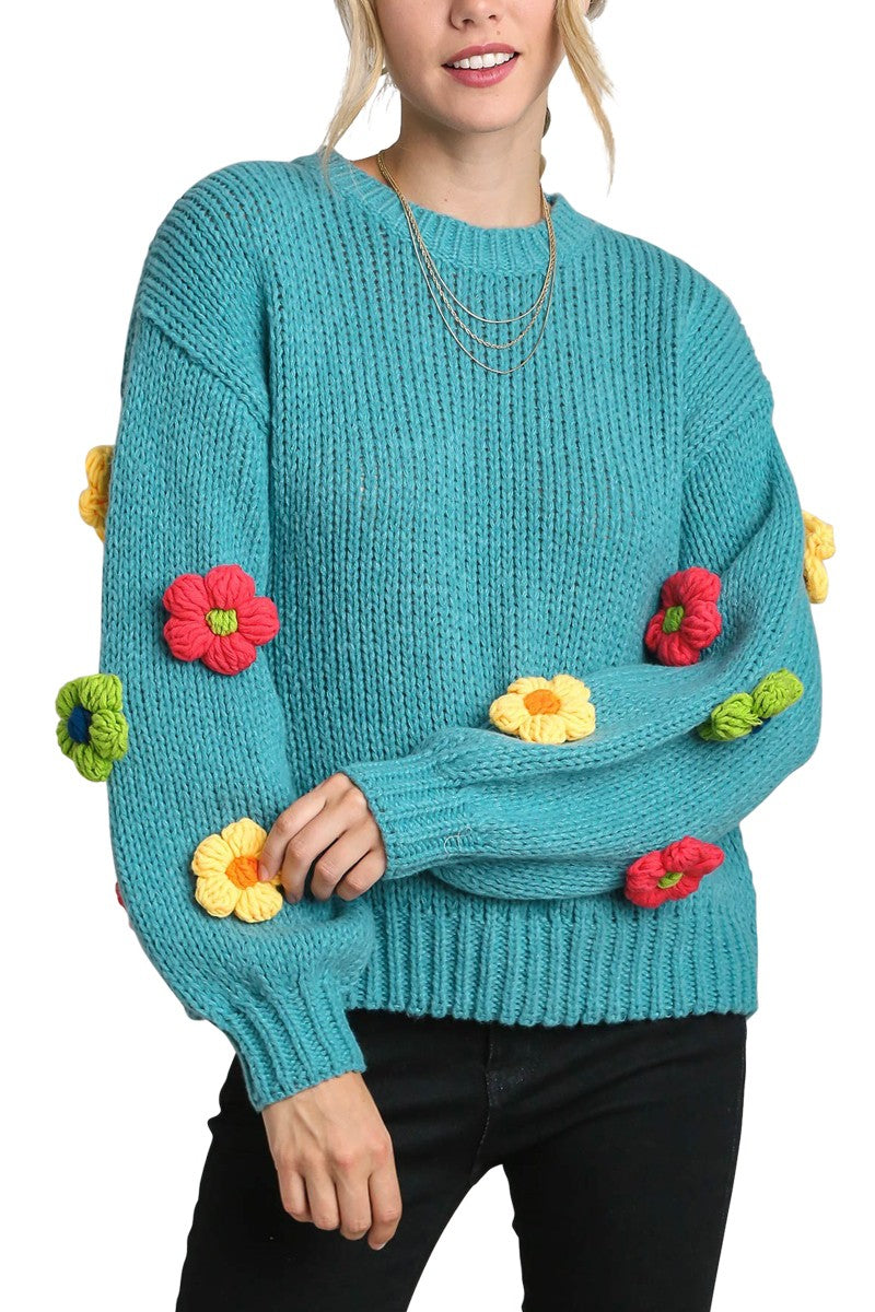 3D Floral Knit Sweater