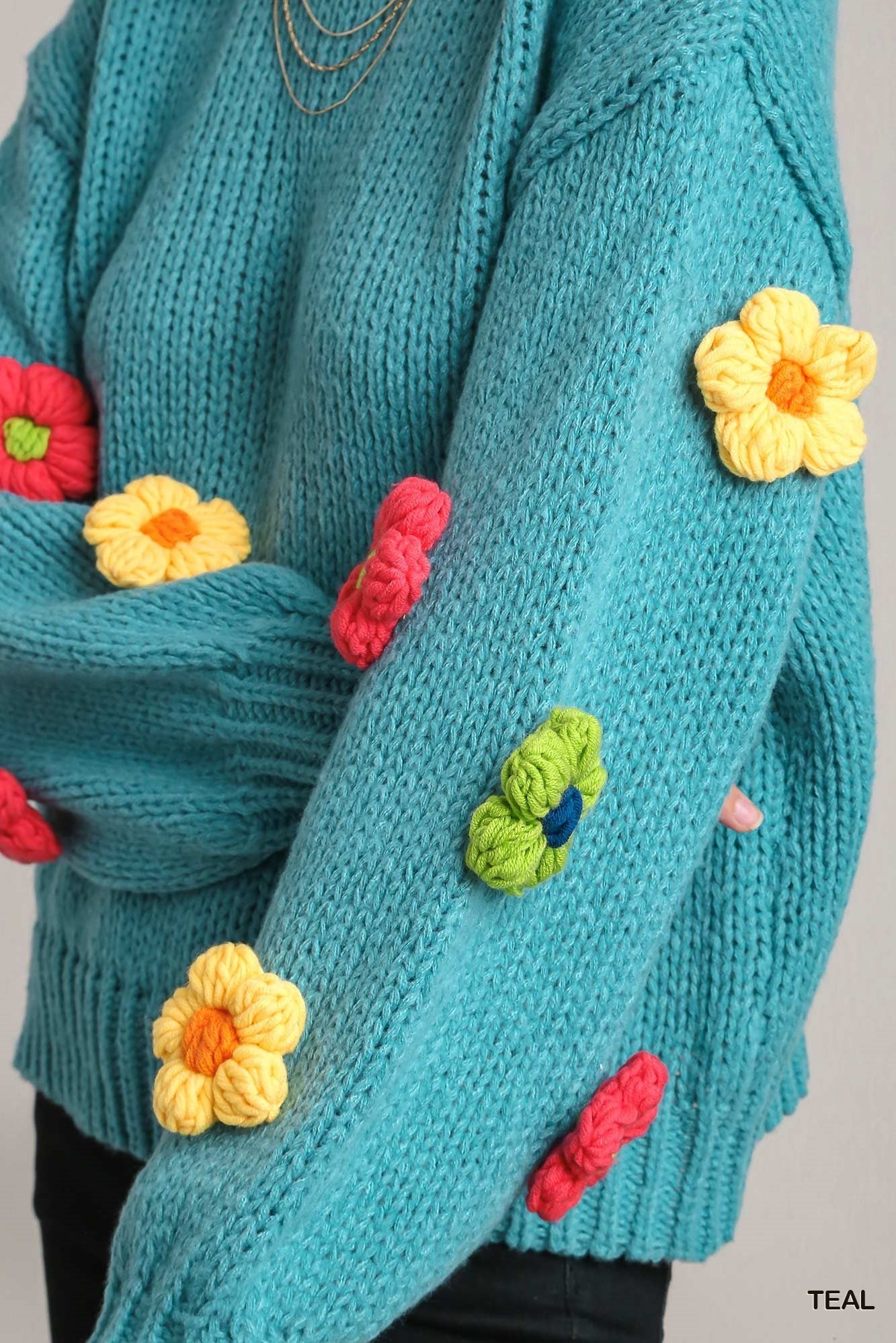 3D Floral Knit Sweater