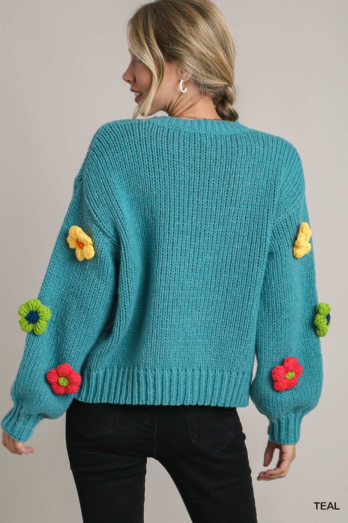 3D Floral Knit Sweater