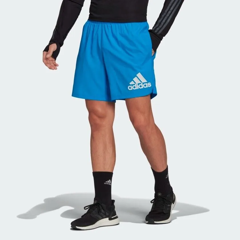 adidas blue running shorts with reflective pockets for men. Ideal for fitness, gym, and sports.