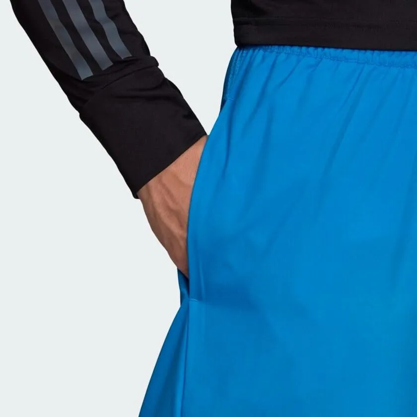 adidas blue running shorts with reflective pockets for men. Ideal for fitness, gym, and sports.