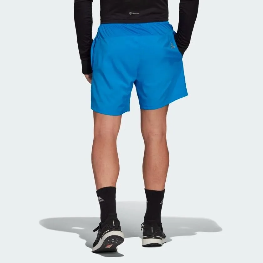 adidas blue running shorts with reflective pockets for men. Ideal for fitness, gym, and sports.