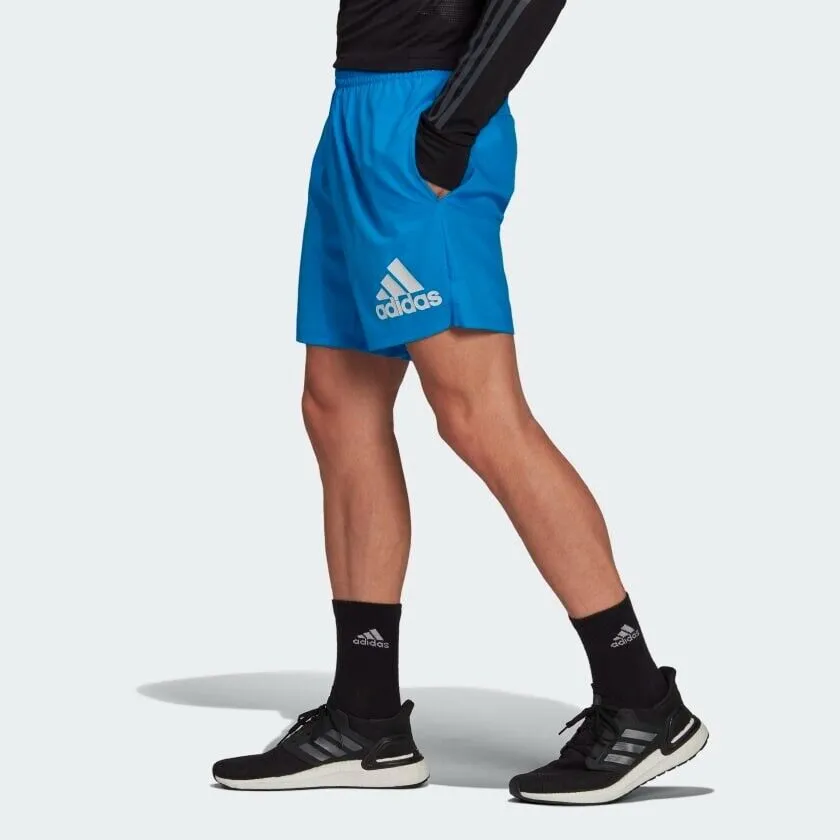 adidas blue running shorts with reflective pockets for men. Ideal for fitness, gym, and sports.