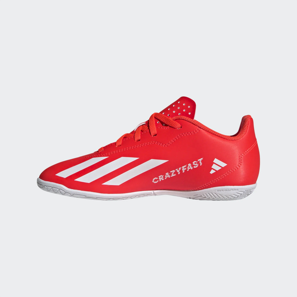 Adidas Crazyfast Club Indoor Junior Football Shoes - Solar Red, White, Yellow.