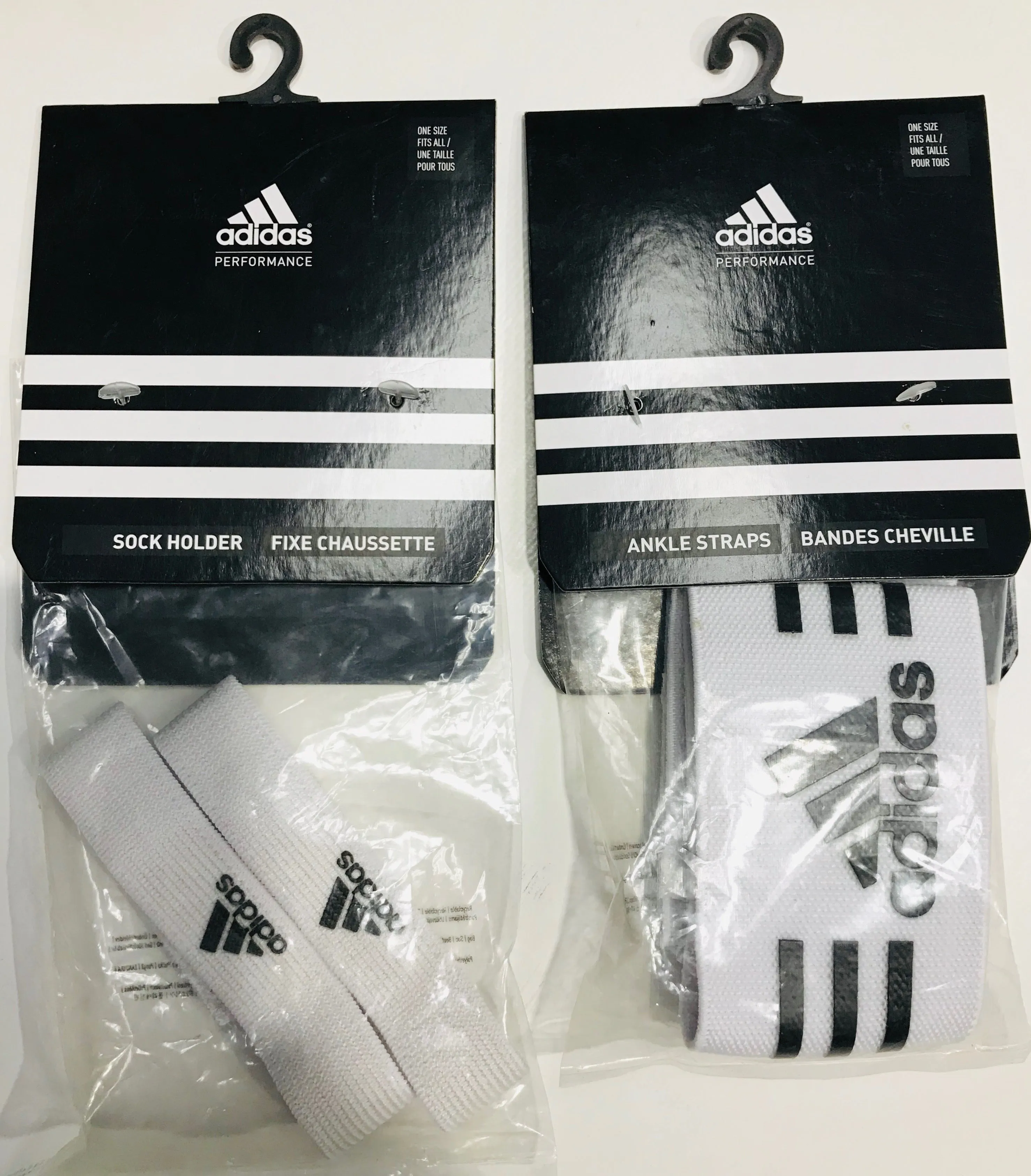 Adidas White Football Sock Holder & Ankle Straps Set