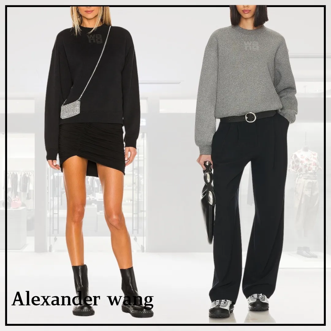 Alexander Wang Crew Neck Long Sleeves Plain Cotton Logo