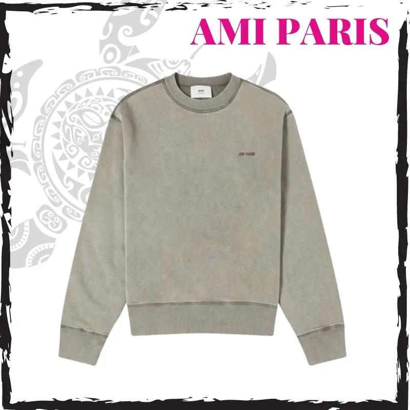 AMI PARIS Cotton Crew Neck Sweatshirt with Long Sleeves and Plain Logo