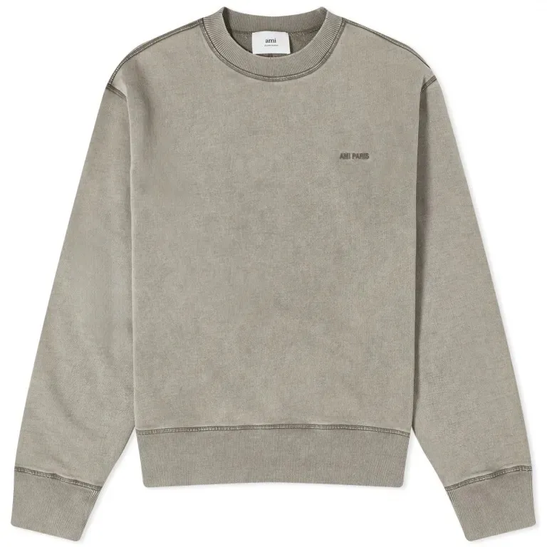 AMI PARIS Cotton Crew Neck Sweatshirt with Long Sleeves and Plain Logo