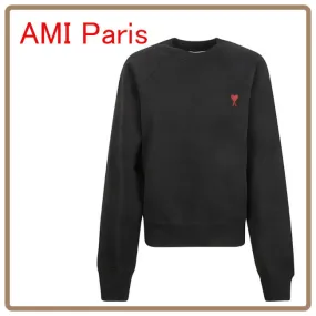 AMI PARIS Crew Neck Long Sleeve Cotton Logo Shirt