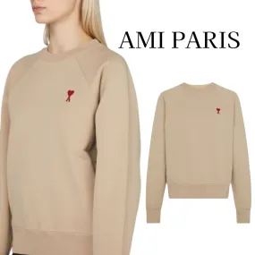 AMI Paris U-Neck Long Sleeves Cotton Logo Hoodies & Sweatshirts