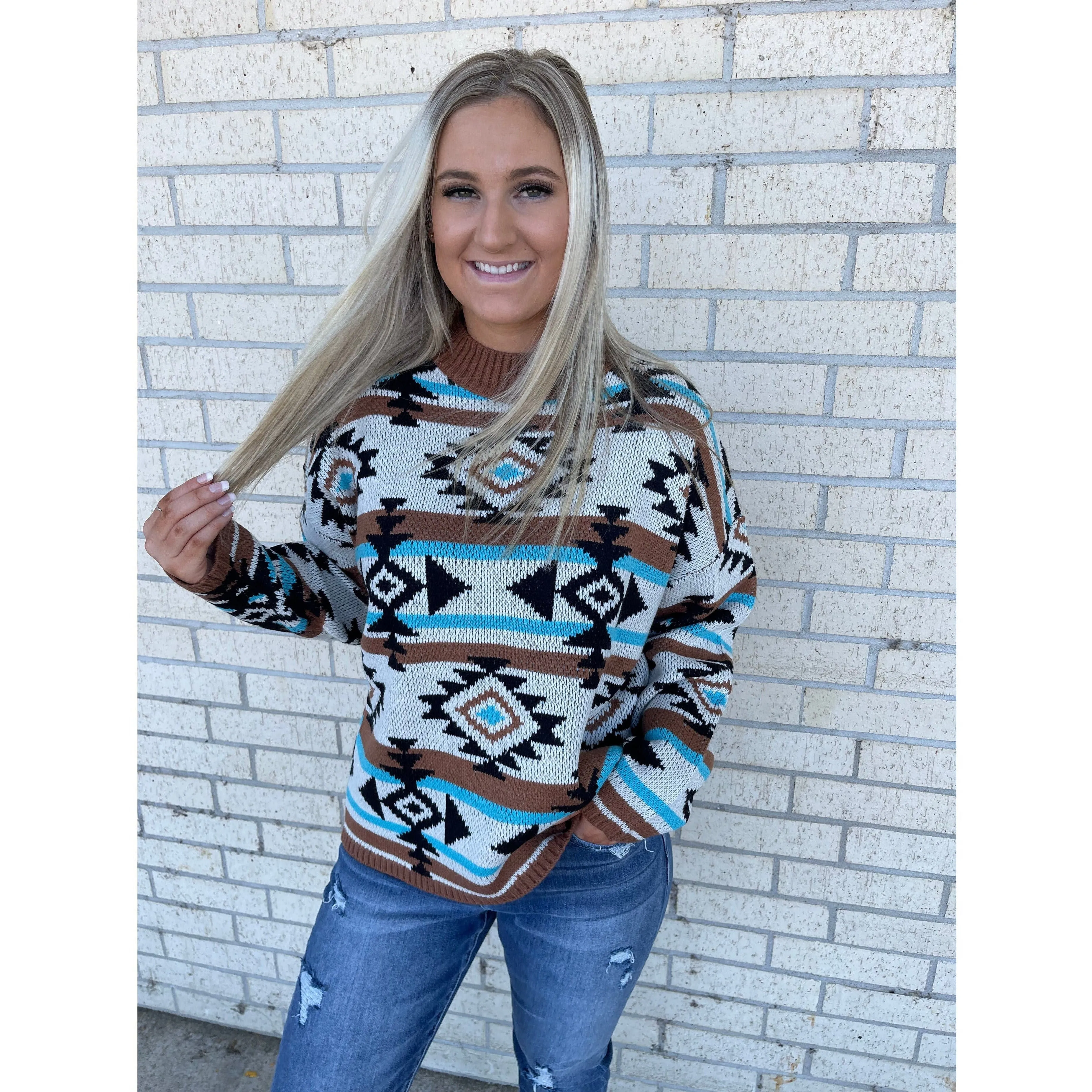 Andie Teal Aztec Sweater