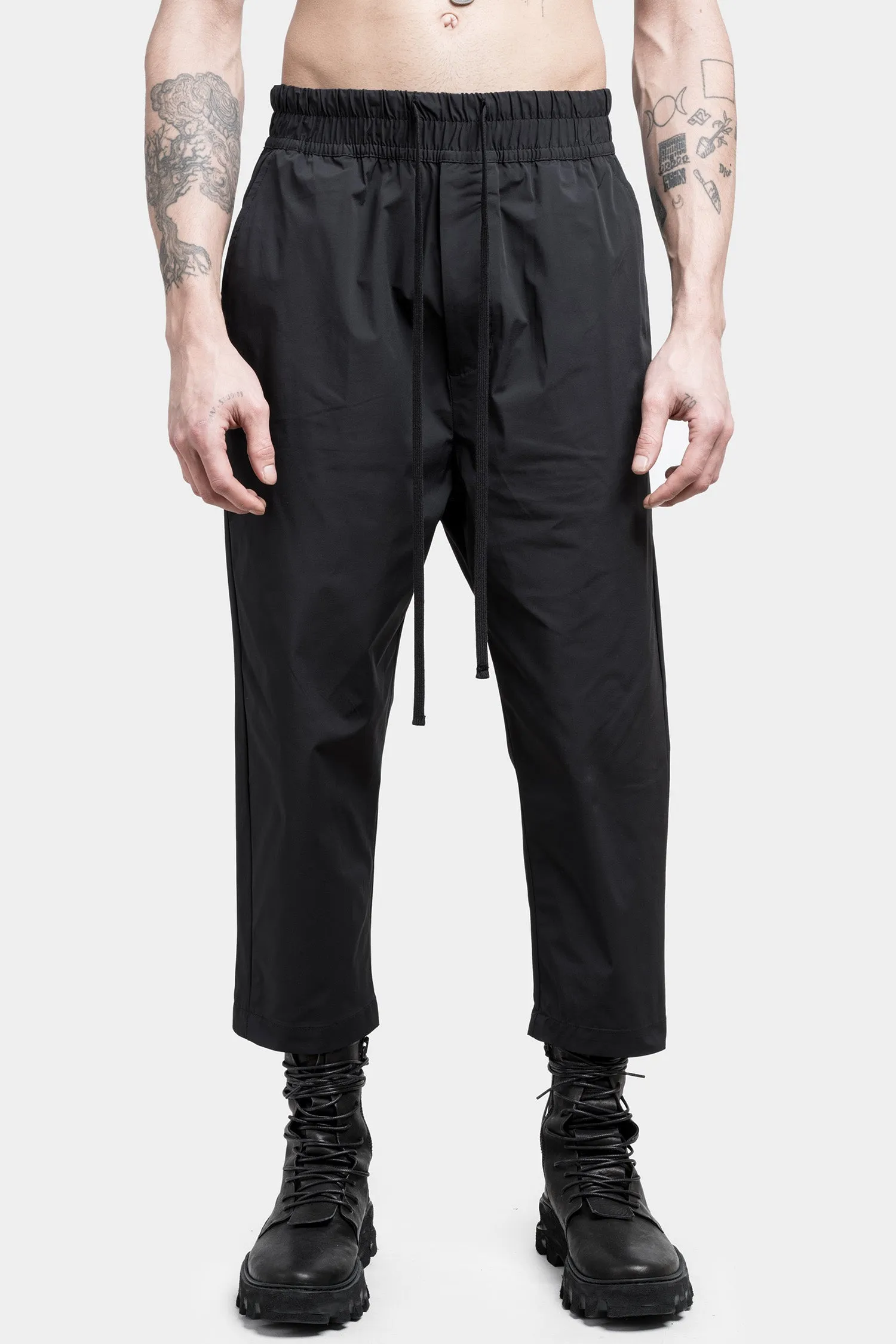 Black drawstring cropped trousers