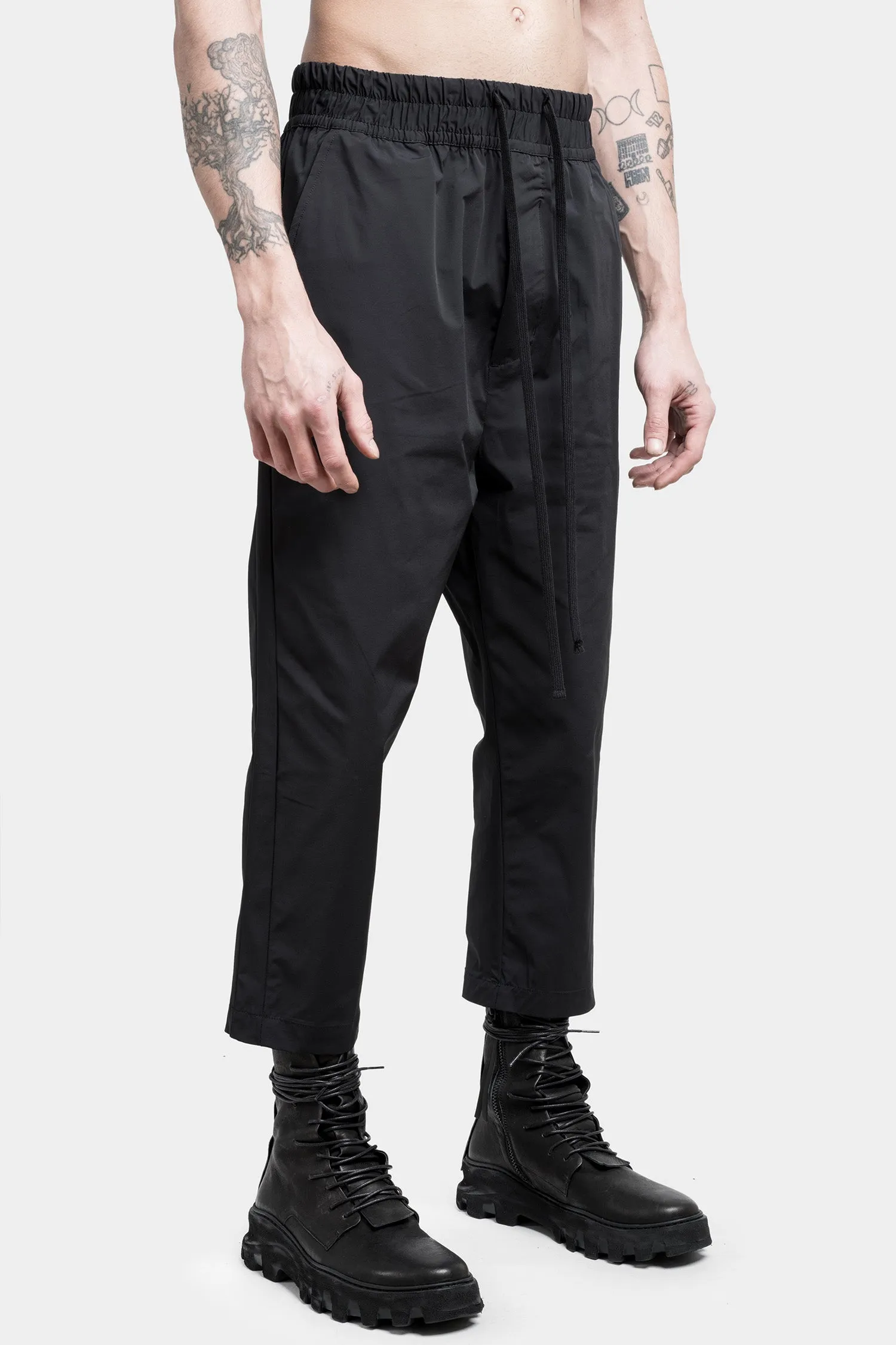 Black drawstring cropped trousers