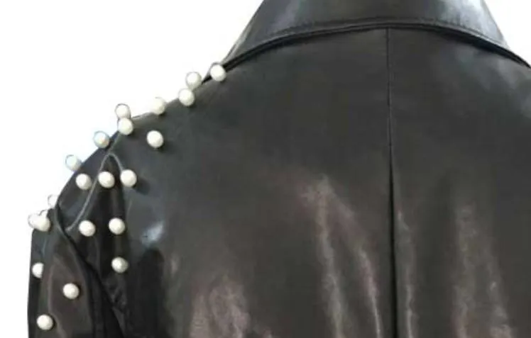 Black Gothic Synthetic Leather Jacket with Zippers for Women