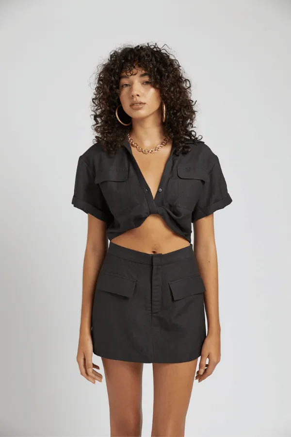 Black Linen Twist Shirt