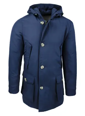 Blue Casual Men's Parka Jacket Slim Fit Waterproof Winter