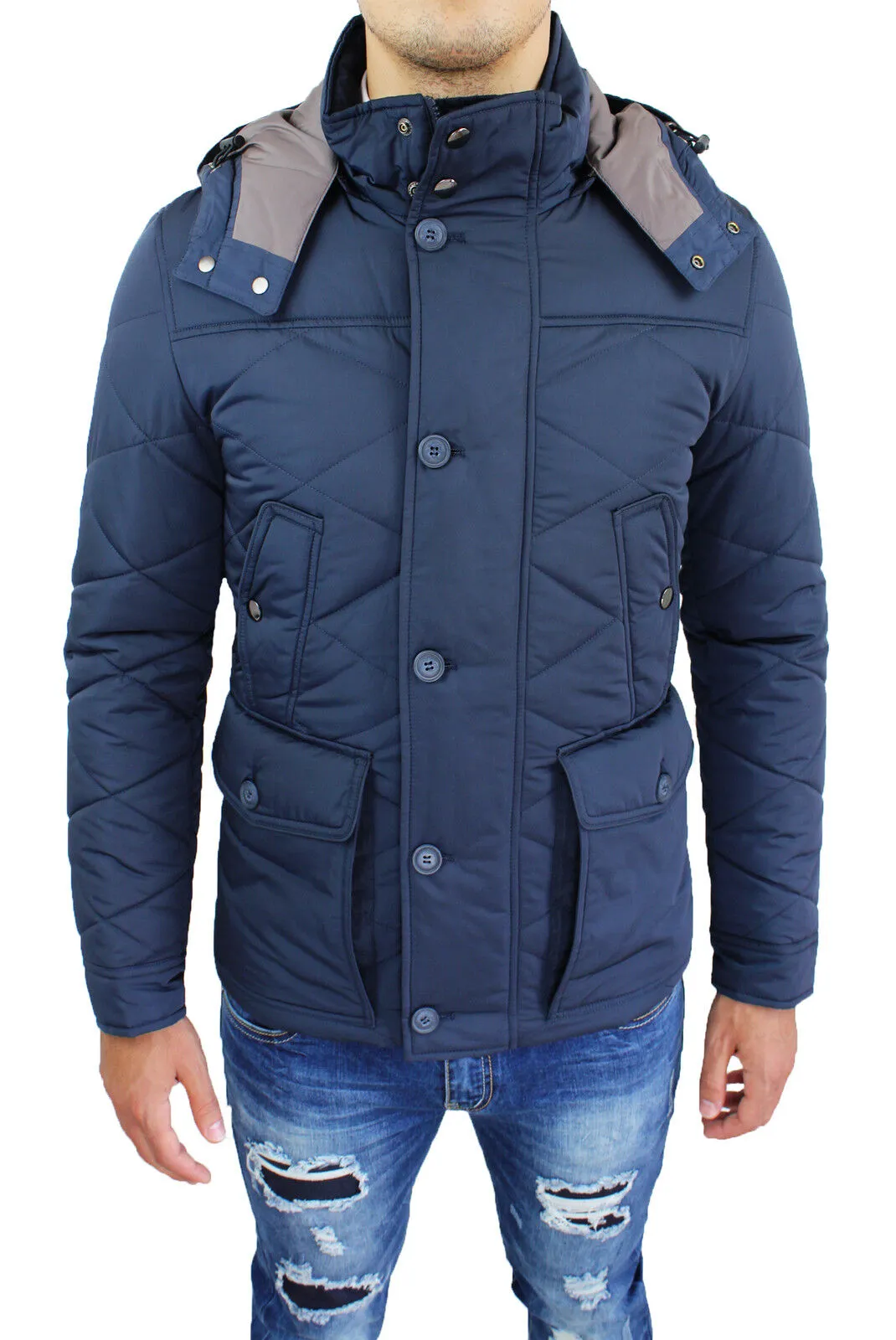 Blue casual men's winter down jacket parka new from store.