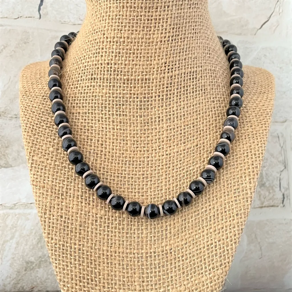 Brown Agate and Beige Polymer Men's Beaded Necklace | Browse a wide selection of men's jewelry at affordable prices | Order Now