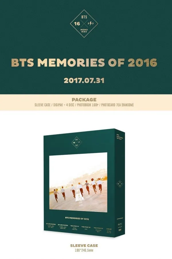 BTS 2016 Memories DVD (4 Disc Set) – Kpop Bangtan Boys Photobook and Card