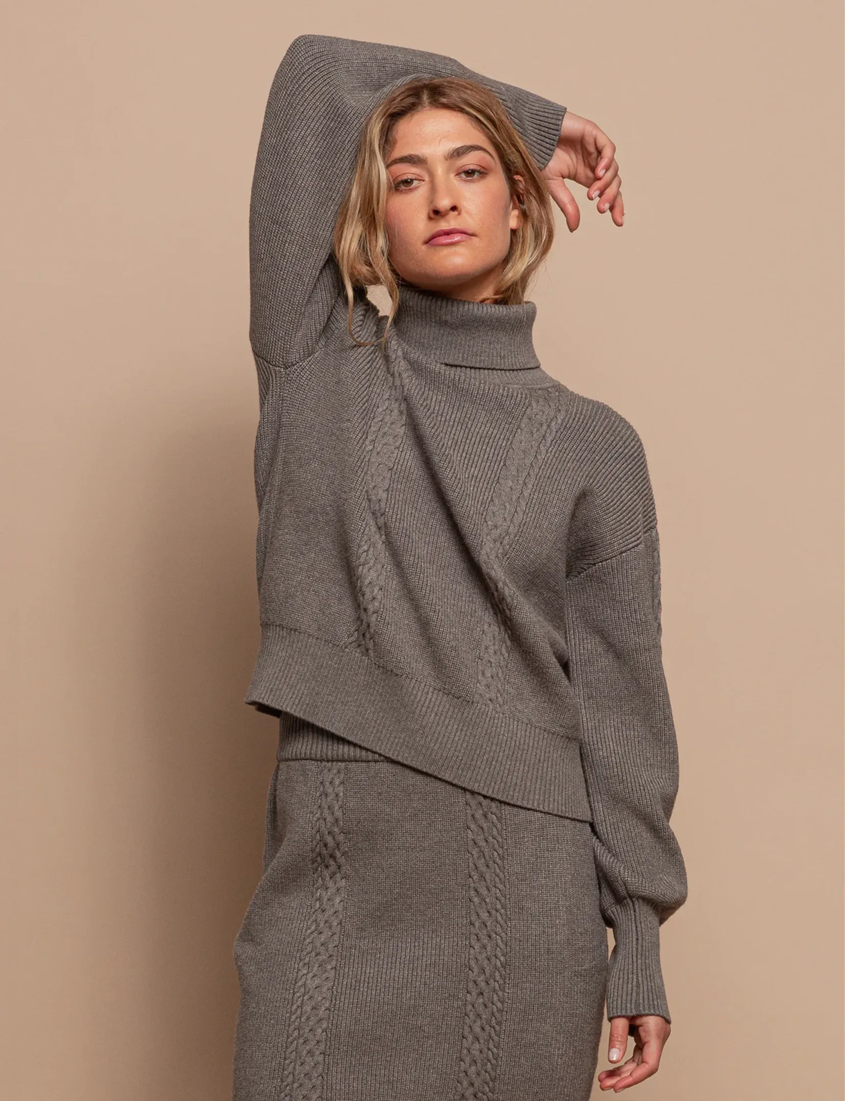 Cable Knit Turtleneck Sweater in Dark Grey is the result, now please