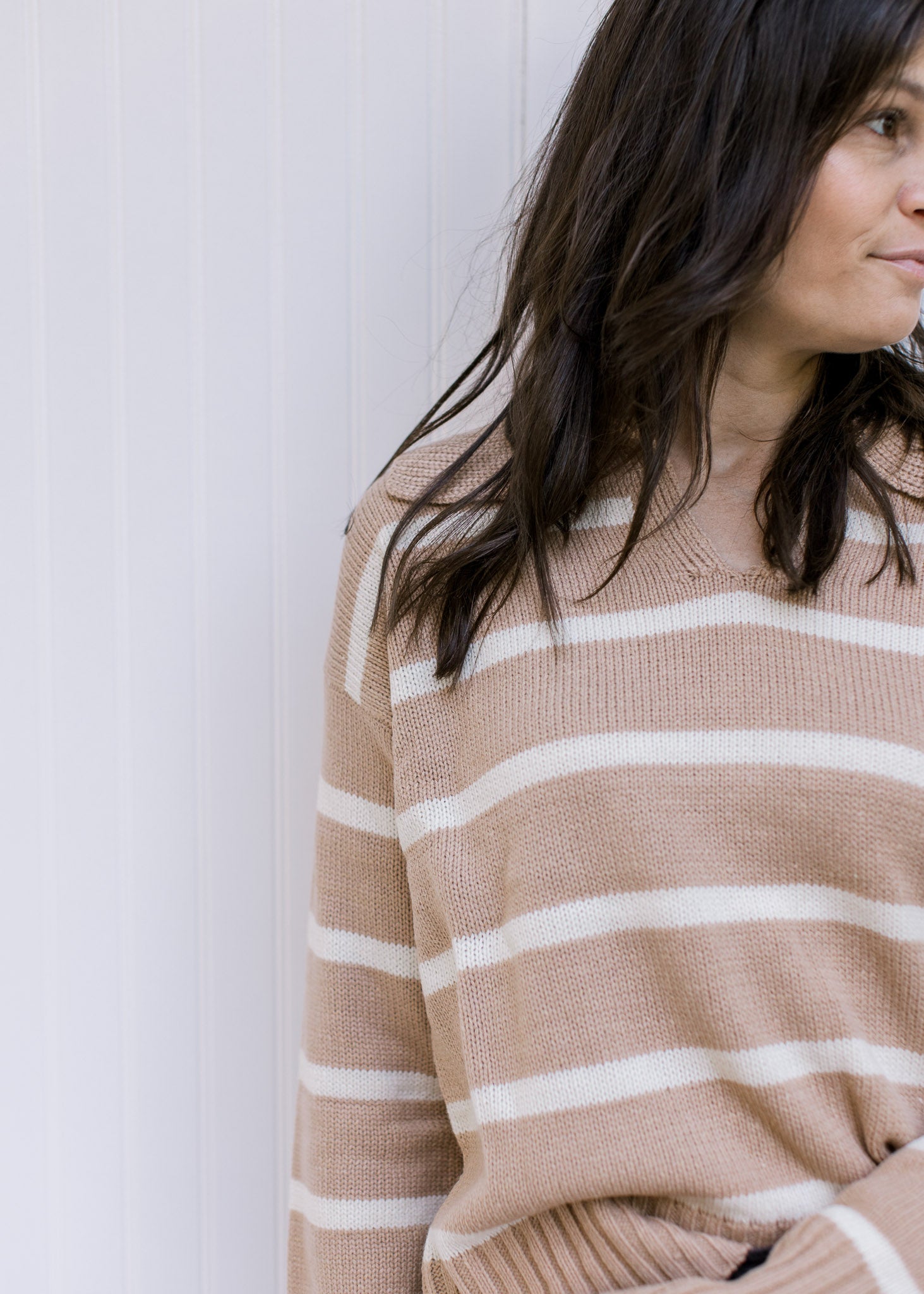 Camel Striped Collared Sweater - Shop Now!