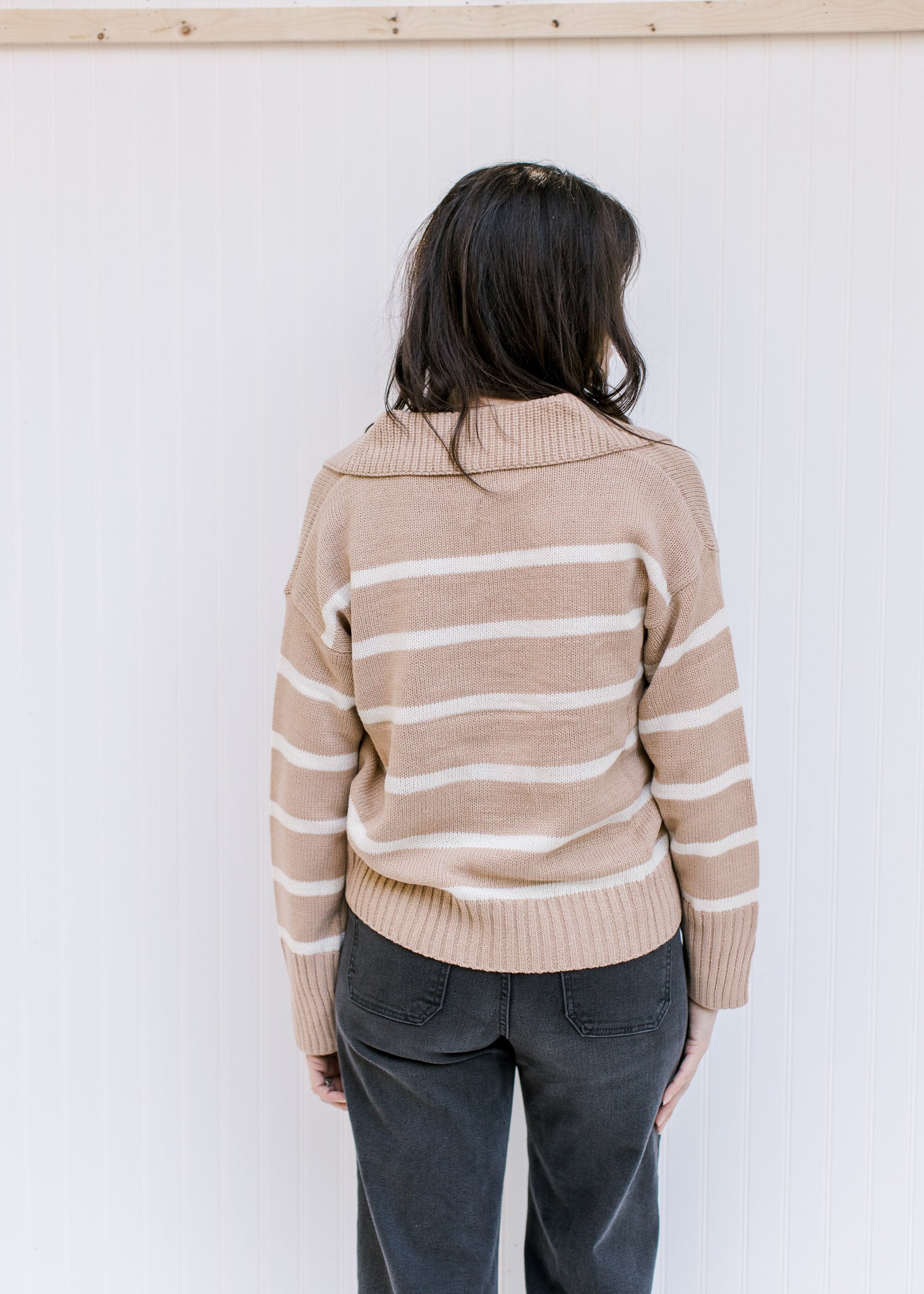 Camel Striped Collared Sweater - Shop Now!