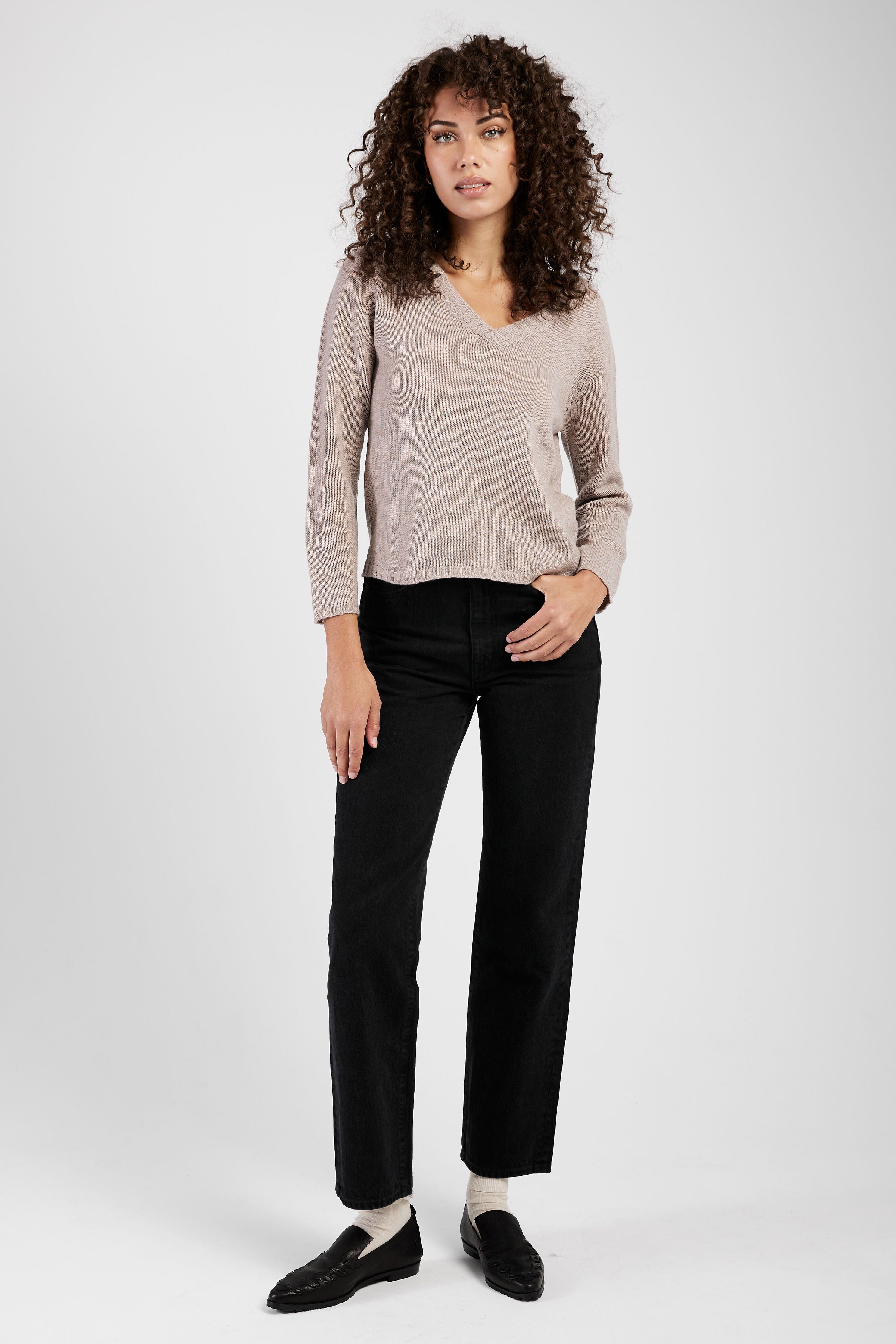 Cashmere V-Neck Sweater - Tortora