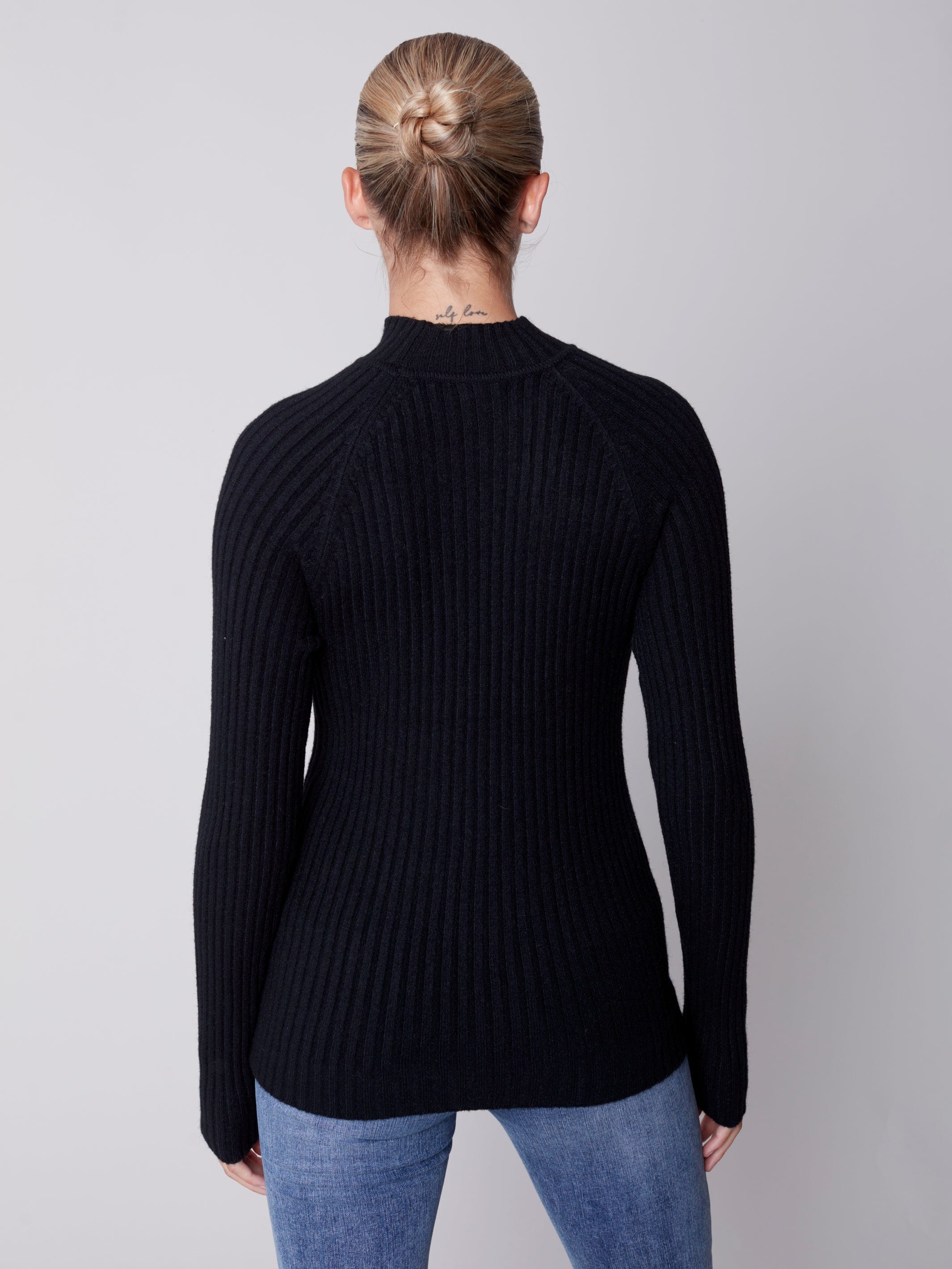 Charlie B Mock Neck Rib Black - C2553-736A