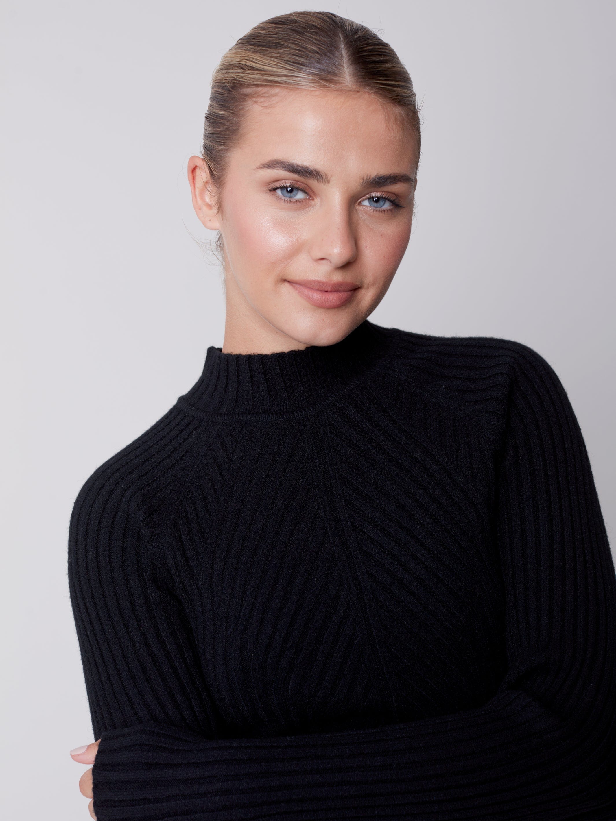 Charlie B Mock Neck Rib Black - C2553-736A