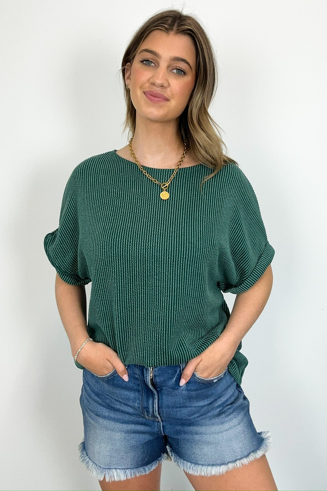 Chasing Sunsets Rib Knit Rolled Sleeve Top - Shop Now!