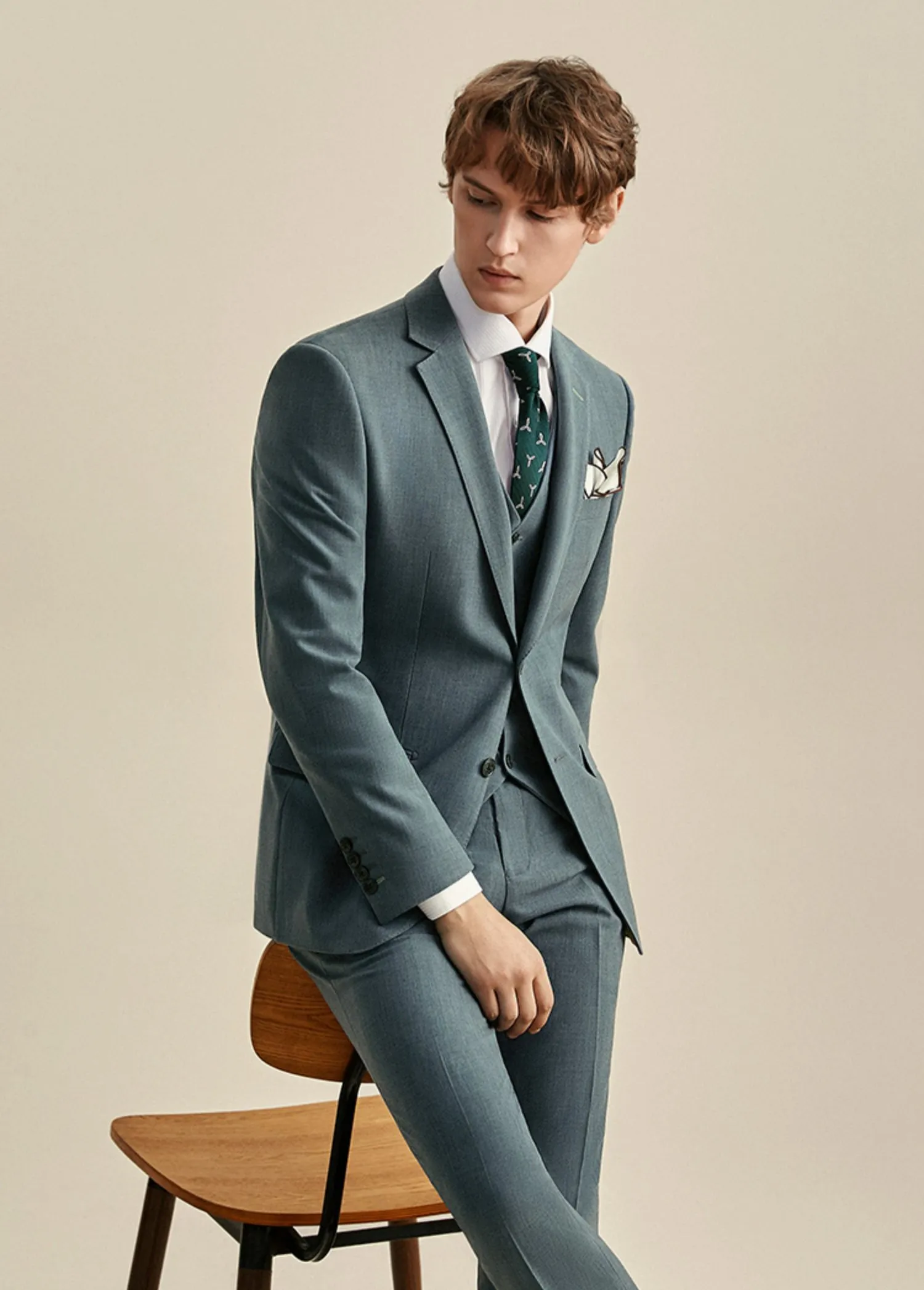 Clementine Groom Teal Green Suit, Vest, Pants - 3 Piece Set