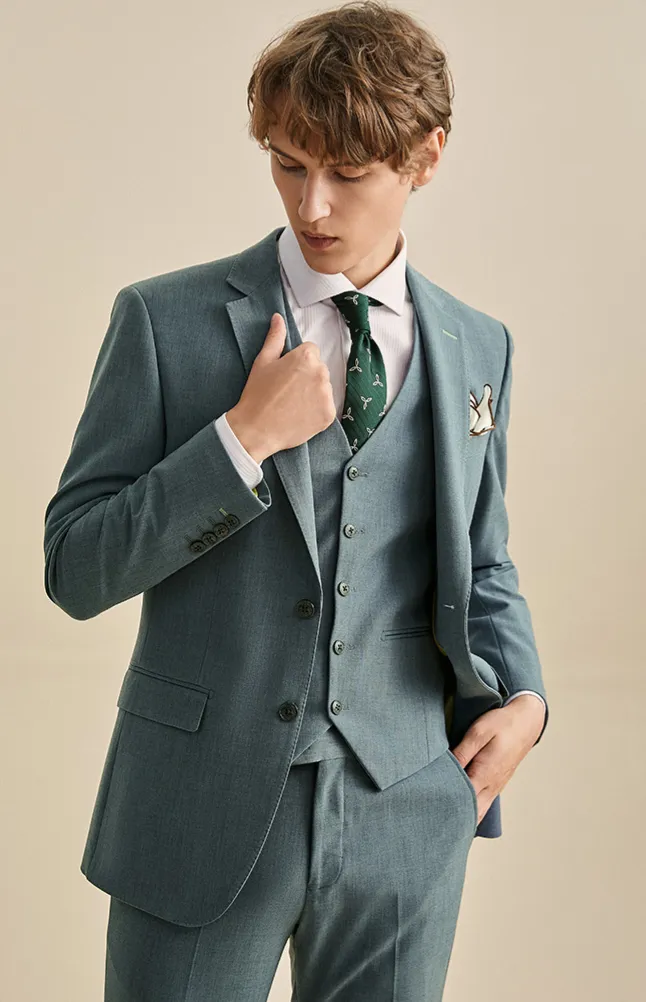 Clementine Groom Teal Green Suit, Vest, Pants - 3 Piece Set