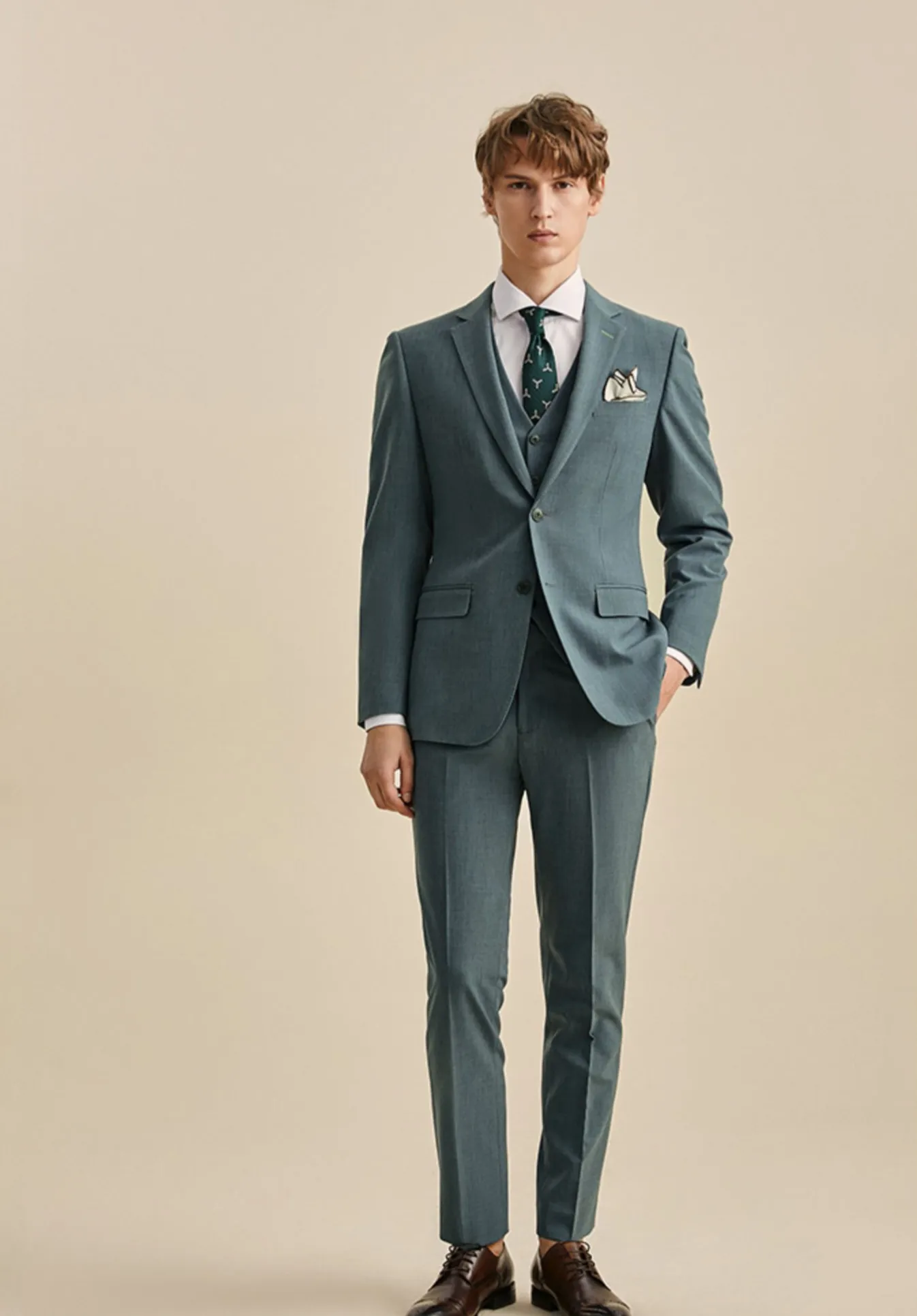 Clementine Groom Teal Green Suit, Vest, Pants - 3 Piece Set