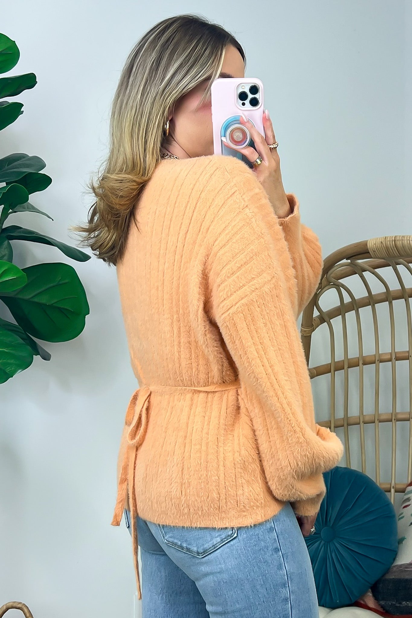 Coletti Ribbed Fuzzy Knit Wrap Sweater - Clearance