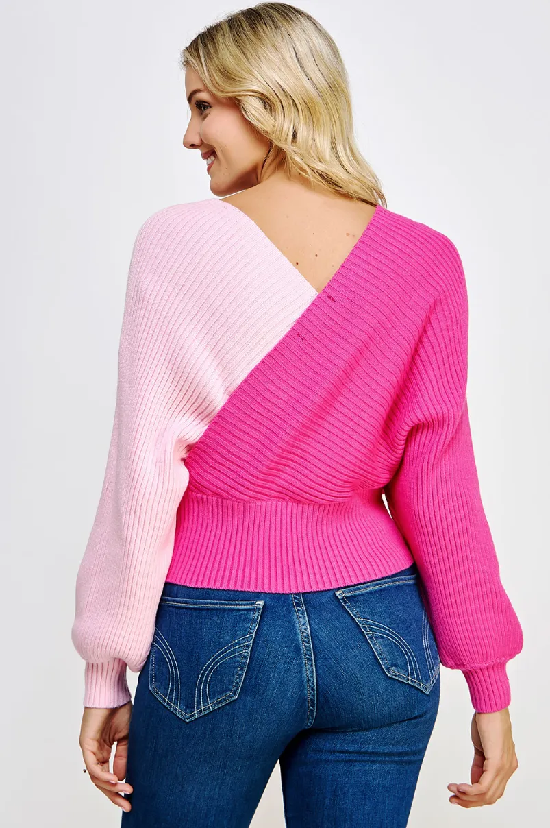 Color Block Wrap Surplice Sweater - Google SEO friendly words