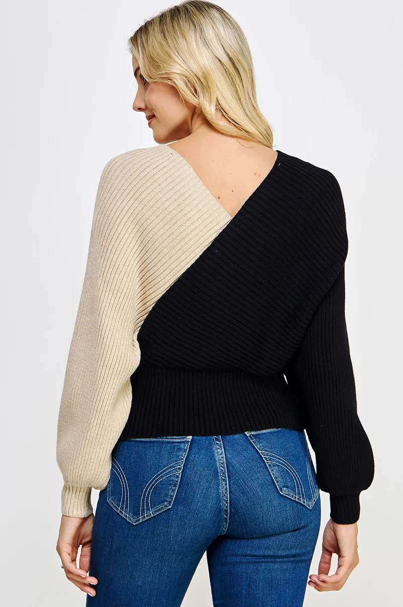 Color Block Wrap Surplice Sweater - Google SEO friendly words