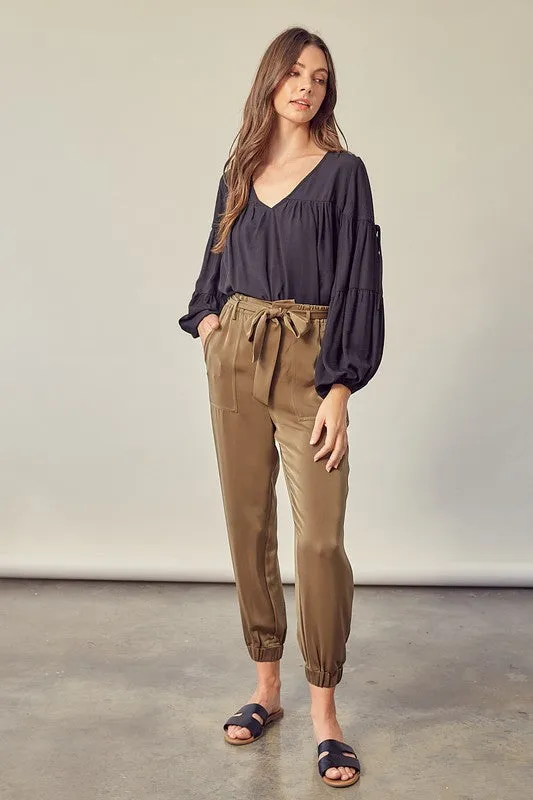 Country Club Satin Pants with Belt