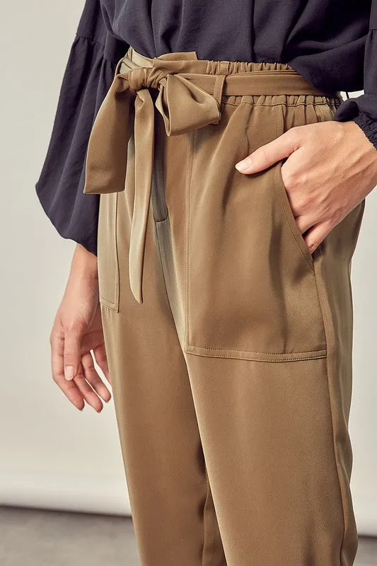 Country Club Satin Pants with Belt